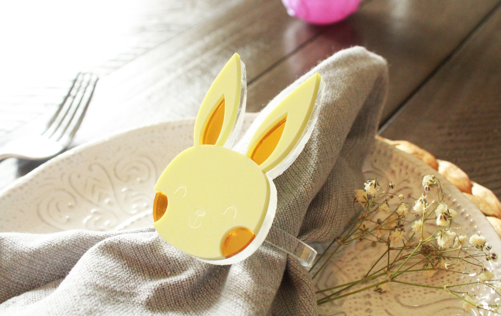 Pastel Easter Bunny Acrylic Napkin Rings, Table Decoration