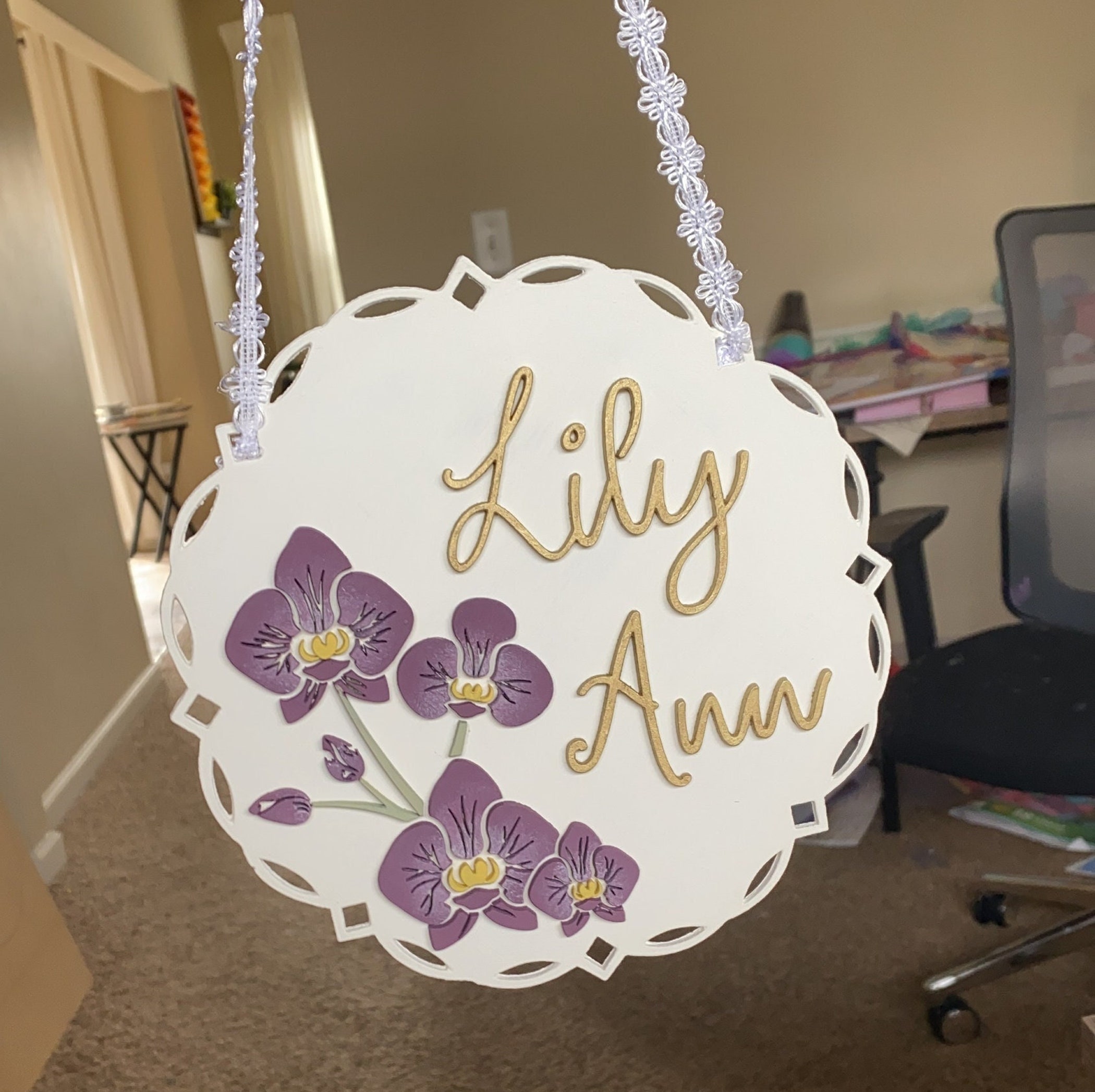 Custom Wooden Name Sign, Laser Cut Floral Nursery Decor
