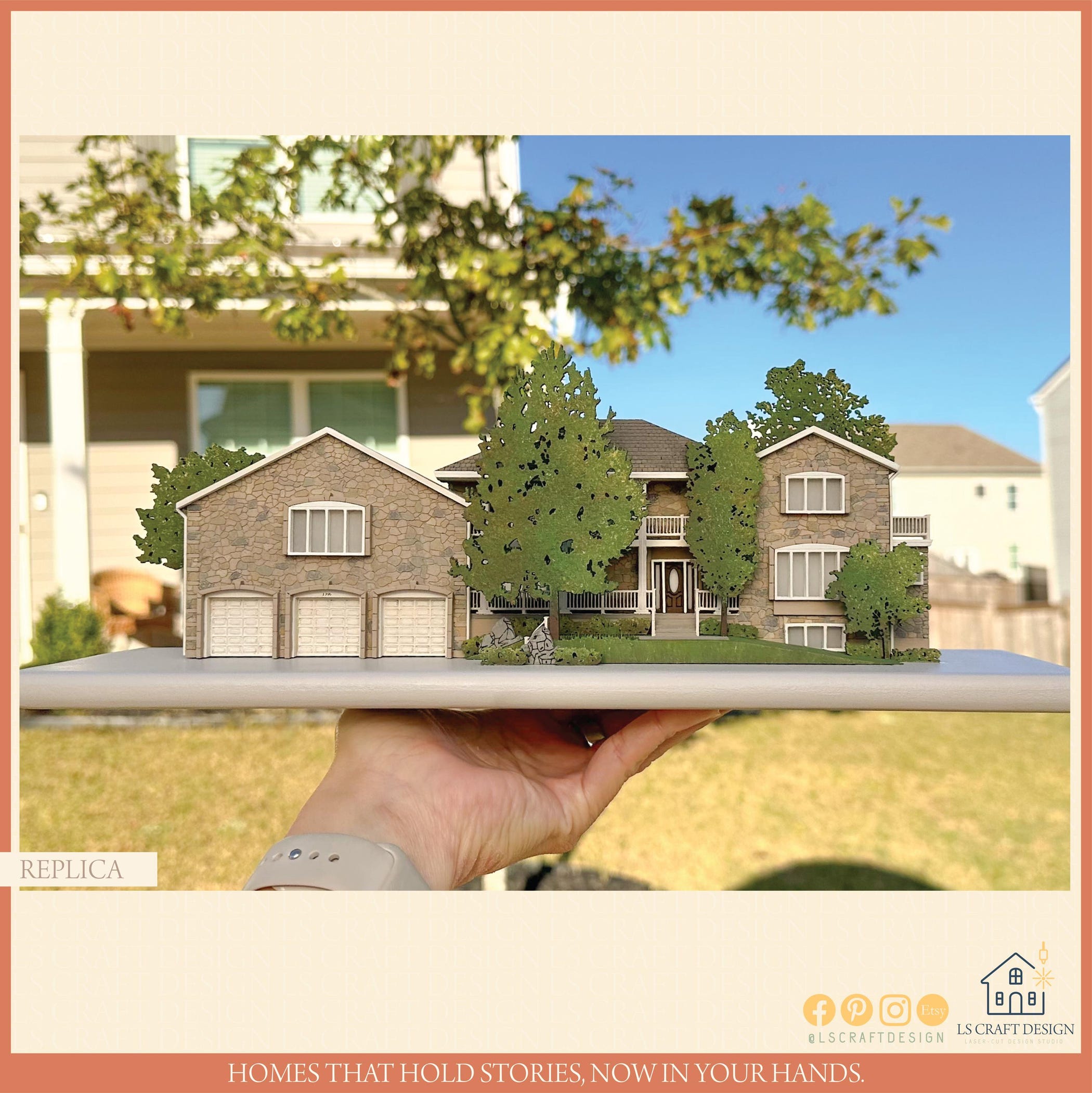 Custom Wooden Home Replica, Personalized Architecture Art