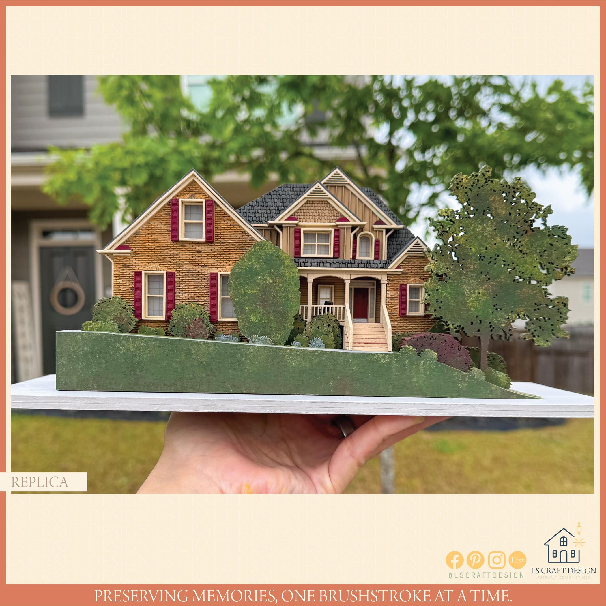 Bespoke Wooden House Sculpture, Custom Home Model, First Home Gift, Handpainted Miniature House, Personalized Miniature Home, Realtor Gift